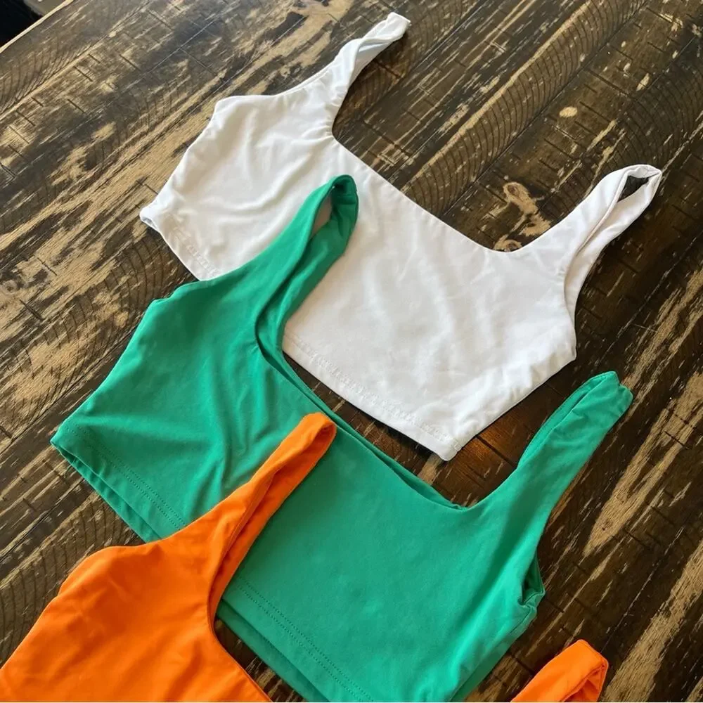 BUNDLE - 3 White Green Orange Crop Top - MEDIUM - Picture 7 of 12